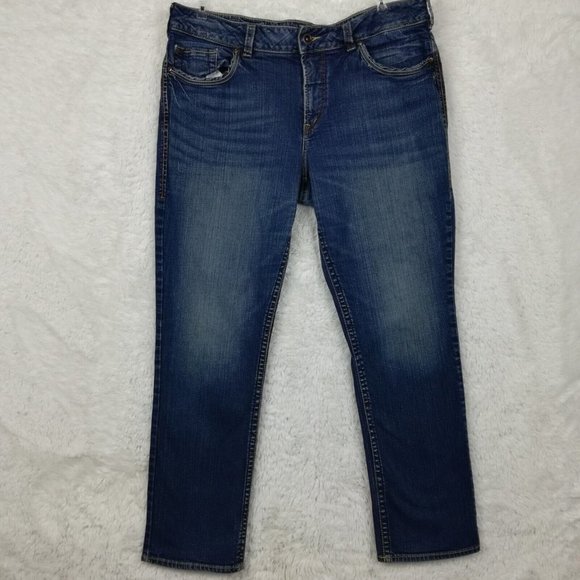 Silver Womens Jeans Suki Slim Blue Denim Ripped Dark Wash Mid‎ Rise Plus 18 - Picture 1 of 14